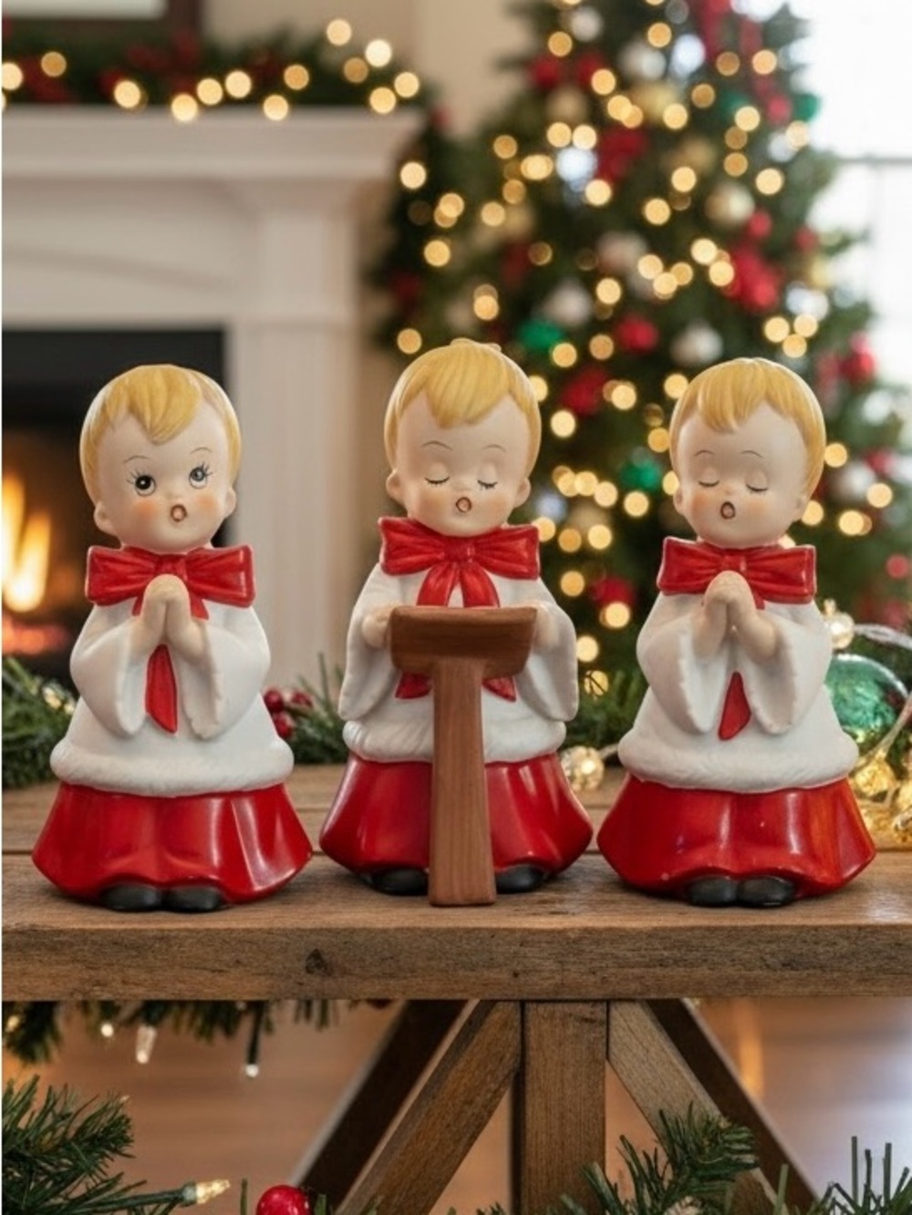 Vintage Homco Ceramic Christmas Choir Boy Figurine Set